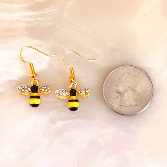 Cute Rhinestone Honeybee Oil Painted Handmade Earrings - Picture 2 of 2